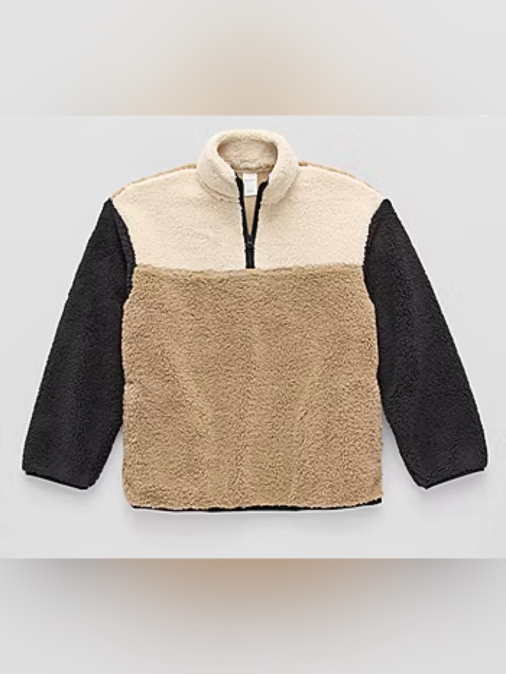 Kids Colorblock Sherpa Half-Zip Pullover - Cream, Tan & Black